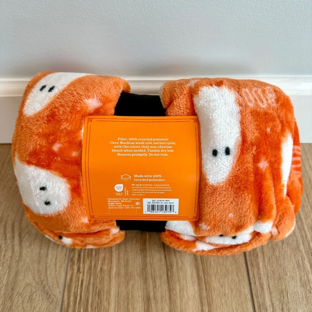 Halloween Ghost Printed Plush Throw Blanket Orange/Ivory - Hyde & EEK!